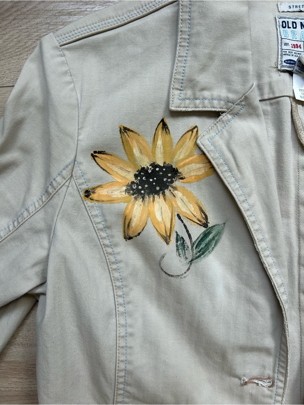 Vintage 2004 Old Navy Upcycled Hand-Painted Sunflower Blazer Jacket - Picture 2 of 6